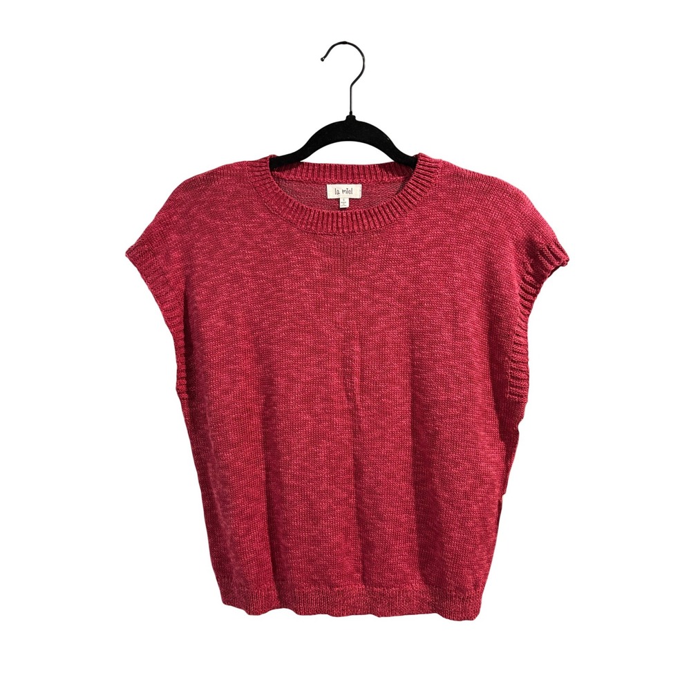 La Miel Red Sweater Vest Cap Sleeve Crewneck Knit Top Small - Picture 2 of 5